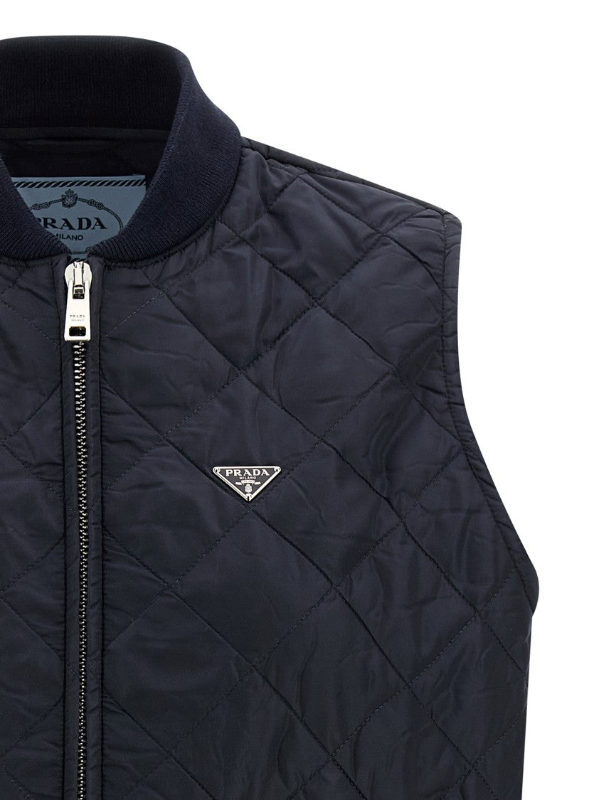 Prada Diamond Quilted Re-Nylon Vest With Corduroy Details