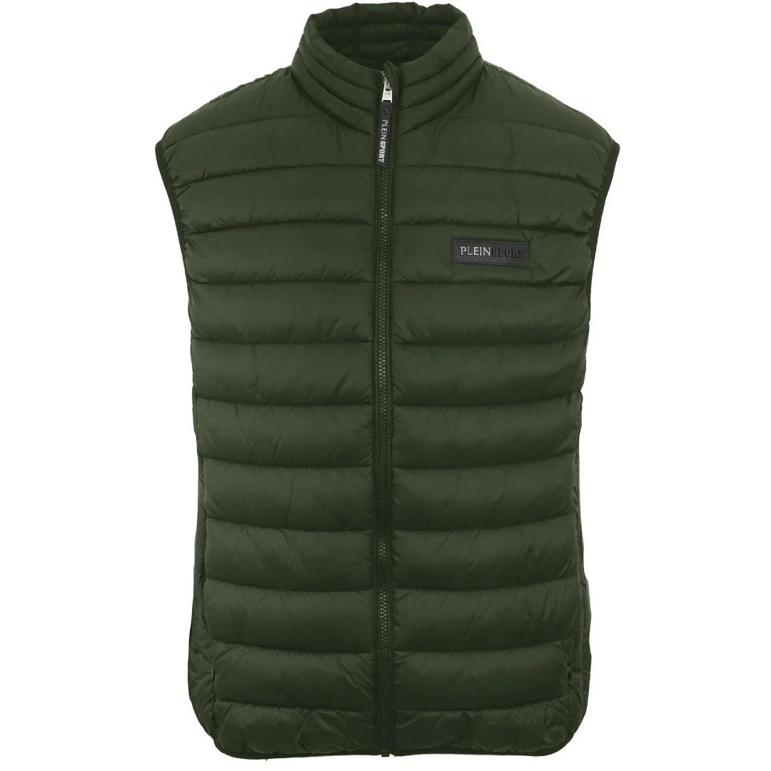 Plein Sport Quilted Sleeveless Down Vest With High Collar
