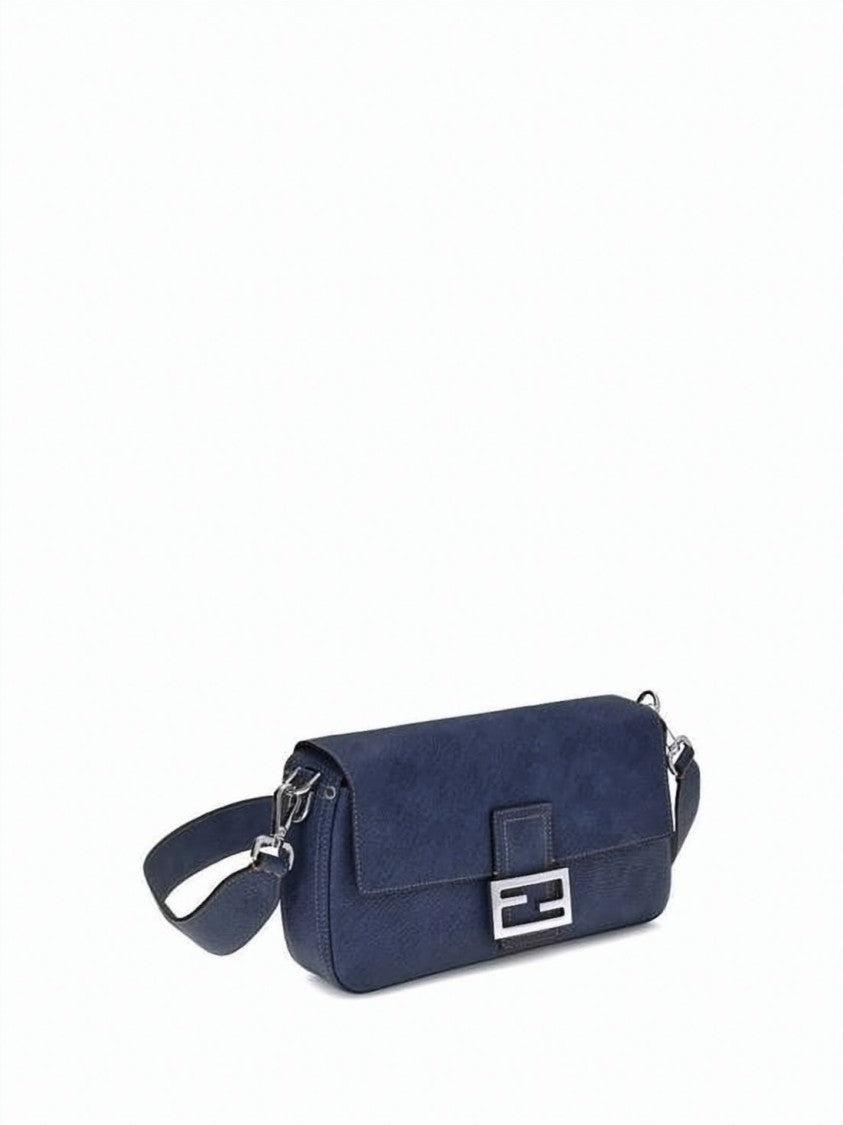 Fendi Denim Effect Calf Leather Shoulder Bag With Adjustable Strap