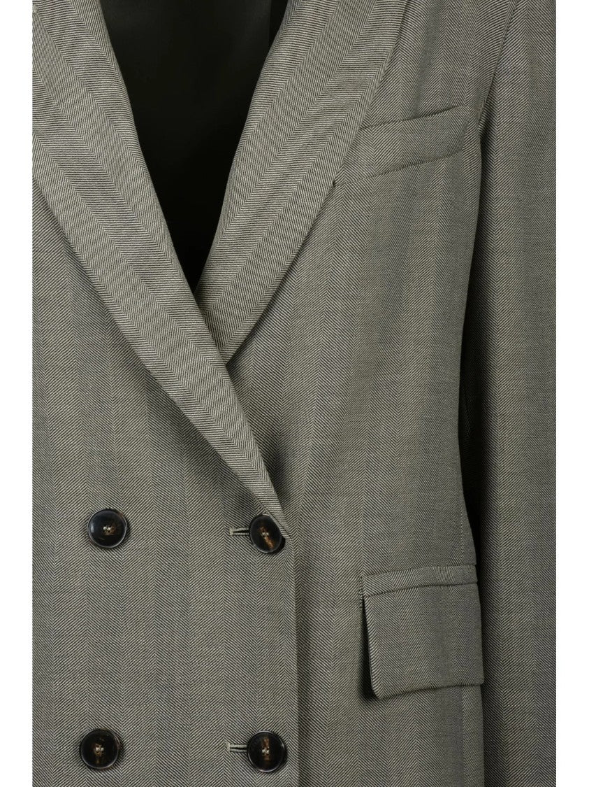 Marella Green Virgin Wool-Blend Double-Breasted Blazer