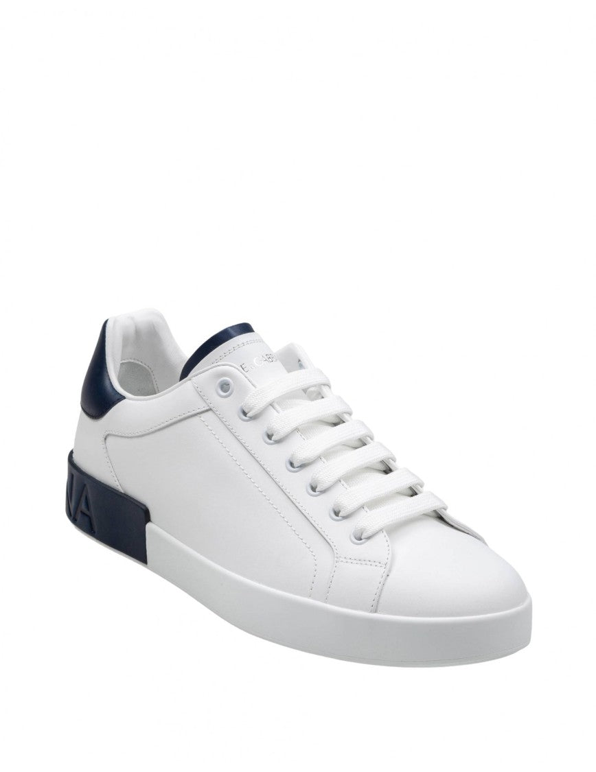 Dolce & Gabbana Portofino Leather Sneakers, White And Blue