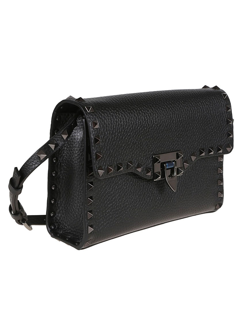 Valentino Garavani Textured Grained Calfskin Small Shoulder Bag With Ruthenium-Finish Studs