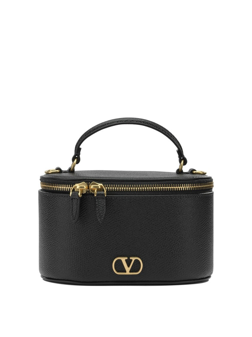 Valentino Garavani Structured Black Calf Leather Handbag With Gold-Tone Hardware