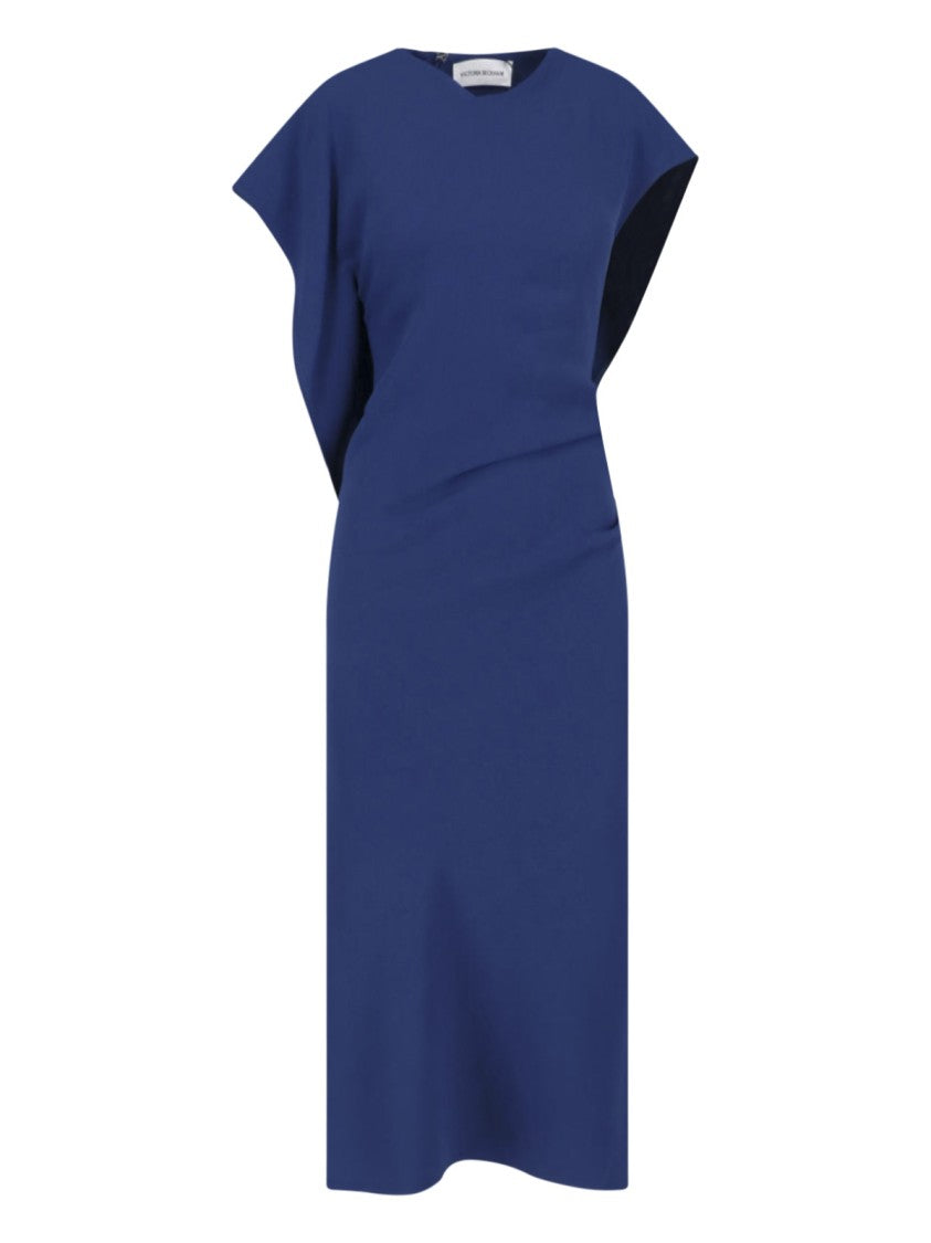 Victoria Beckham Sleek Blue Midi Dress With Structured Silhouette