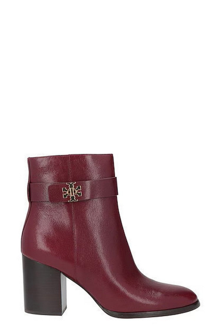 Tory Burch Burgundy Leather Buckle-Strap Ankle Bootie
