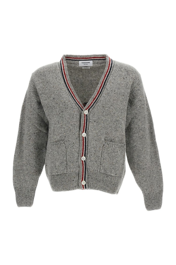 Thom Browne Donegal Yarn Cardigan With Rwb Intarsia And Patchwork Detail
