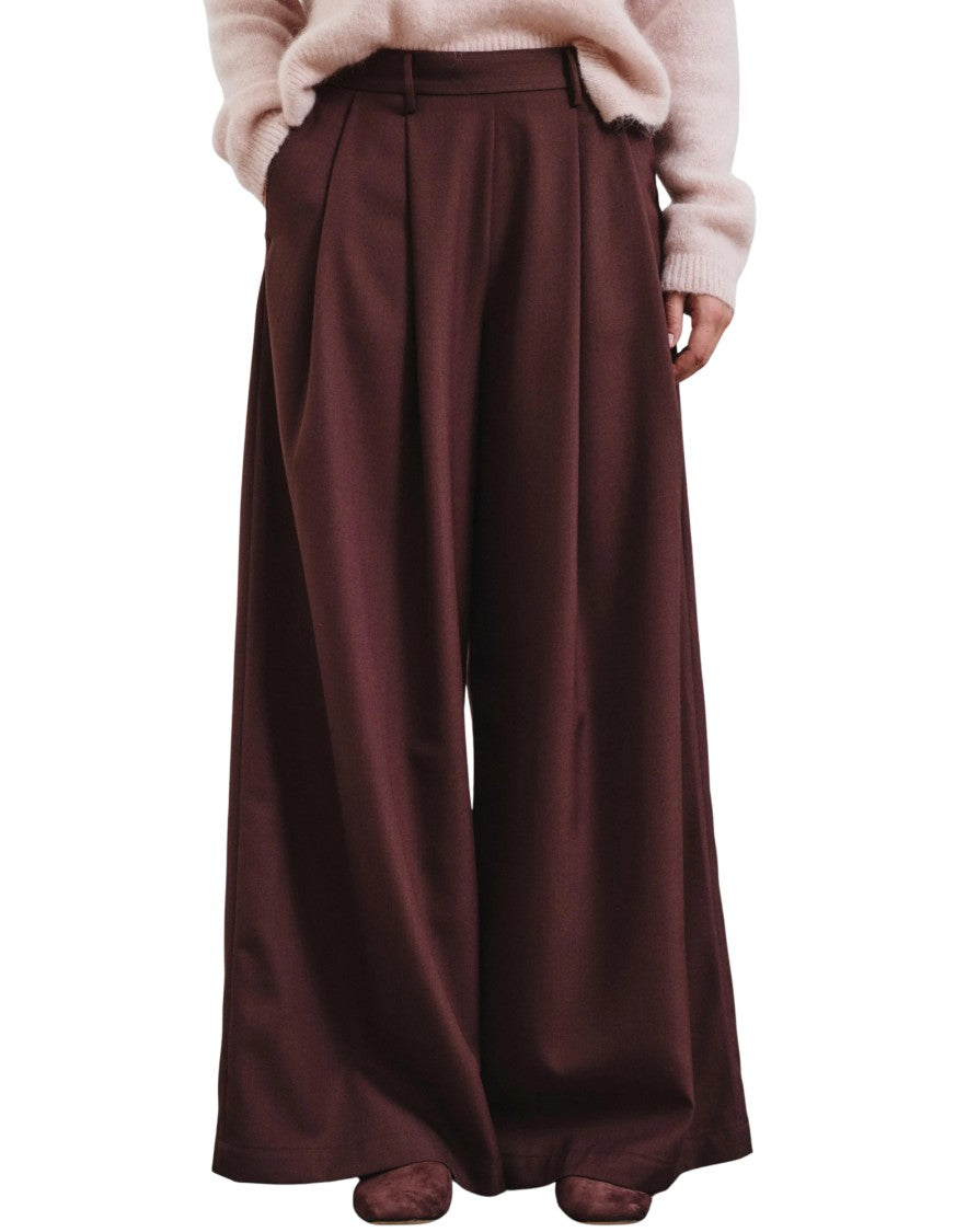 Pomandère Navy Technical Wool Gabardine Wide-Leg Pants