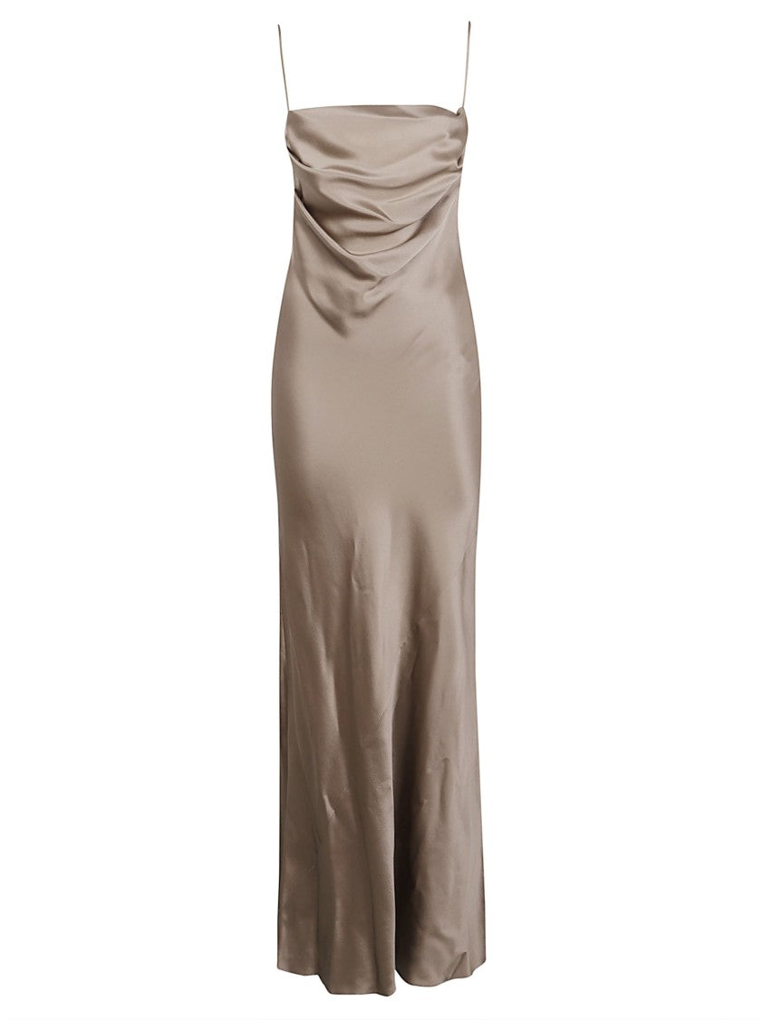 Saint Laurent Silk Midi Dress With Cowl Neckline And Spaghetti Straps