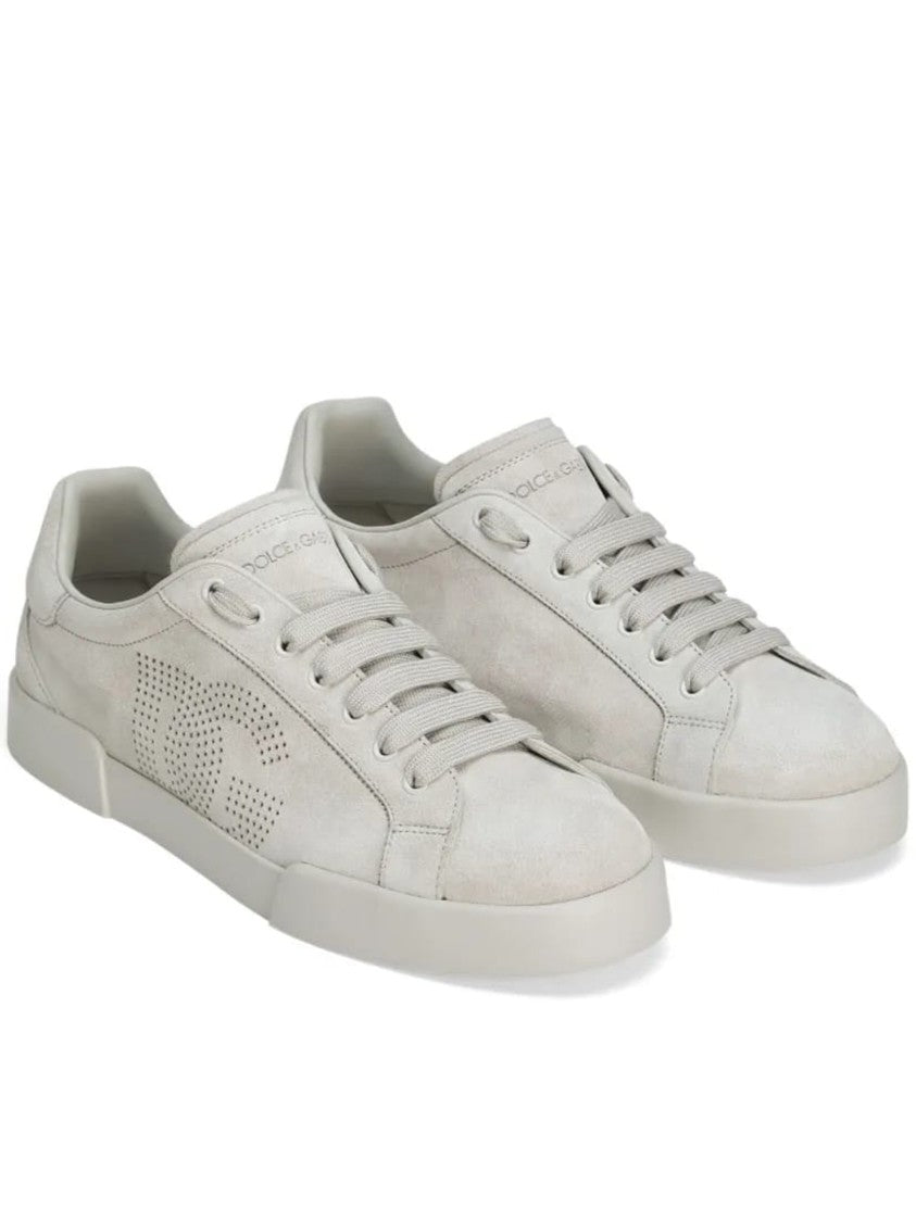Dolce & Gabbana White Refined Perforated Logo Calf Sneakers