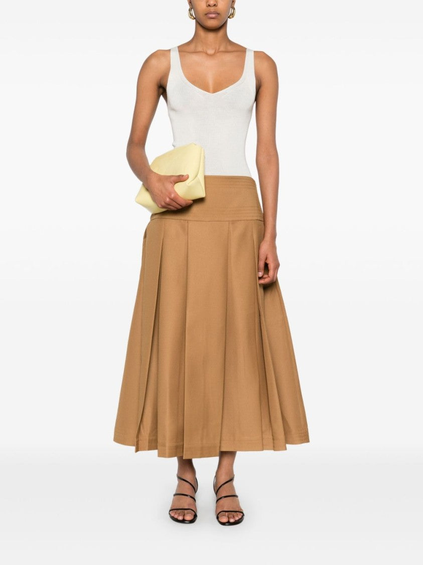 Abadia Brown Ochre Mid-Length Pleated Layan Skirt