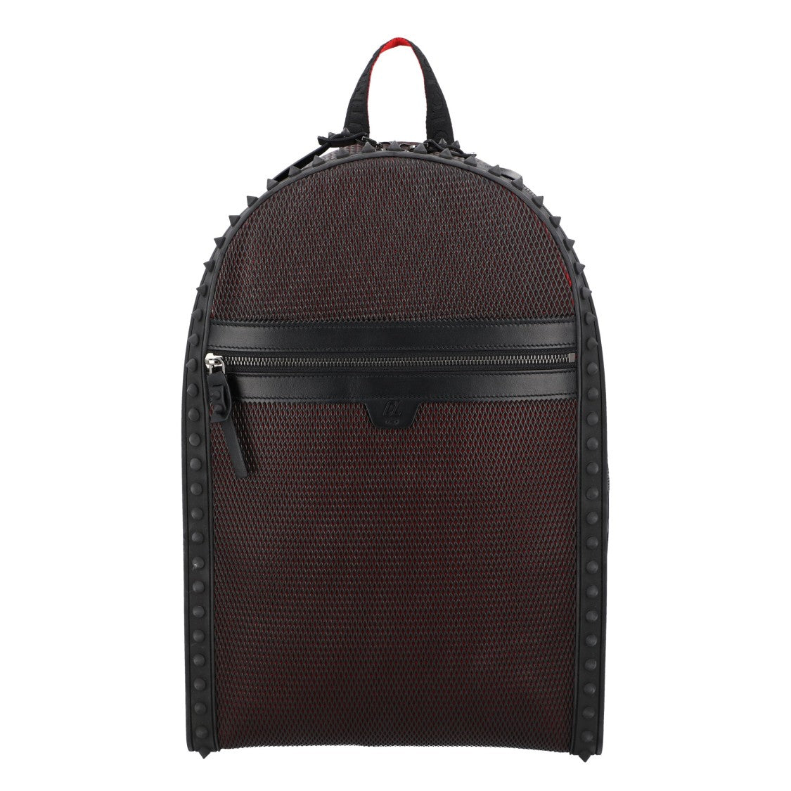Christian Louboutin Iconic Black Mesh And Loubi Red Leather Backpack With Signature Spikes