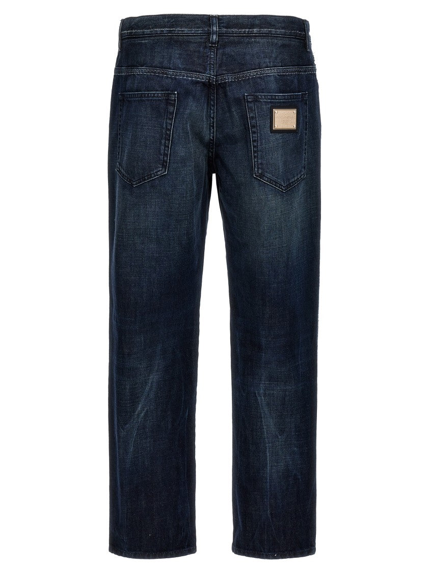 Dolce & Gabbana Dark Denim Jeans With Frayed Side Stitching