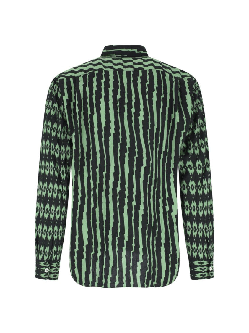 Comme Des Garçons Green Geometric Pattern Fabric Shirt