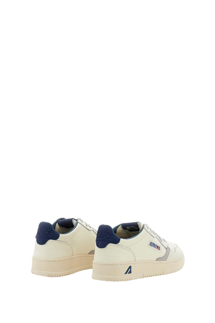 Autry White Blue Medalist Low Leather Nubuck Sneakers