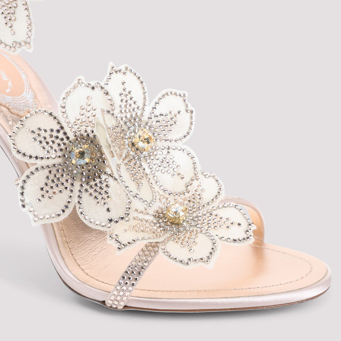 René Caovilla Leather Peach Flower Sandals