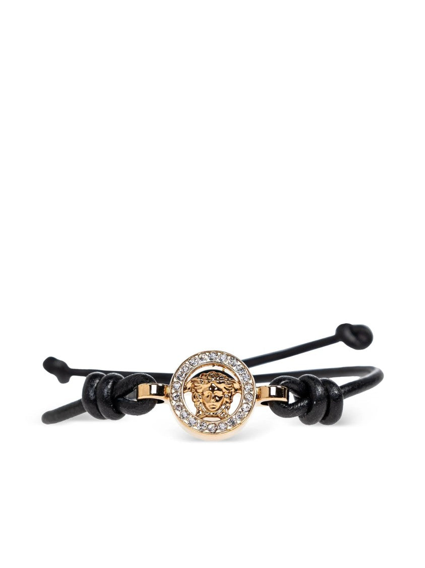 Versace Black Medusa 95 Adjustable Leather Bracelet