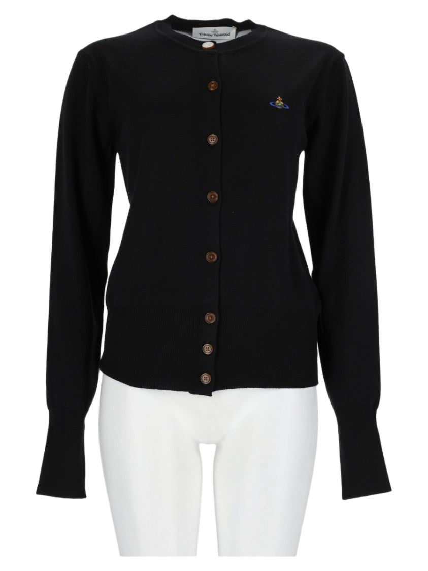 Vivienne Westwood Black Embroidered Ribbed Wool Cardigan