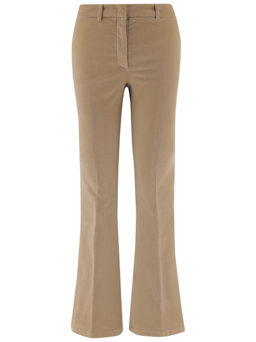 Ql2 Flared Beige Pants With Smooth Cotton Velvet Finish