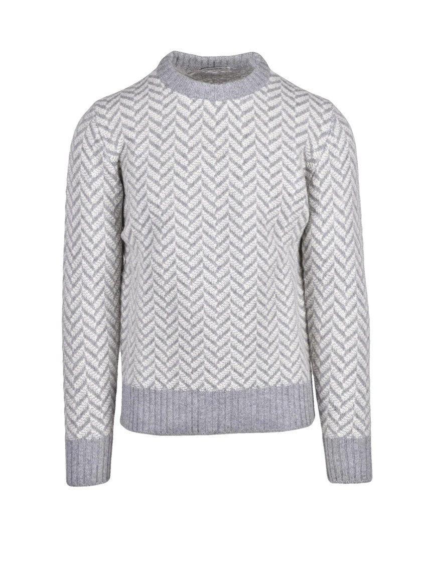 Kangra Chevron Knit Crewneck Sweater In Extrafine Merino Wool