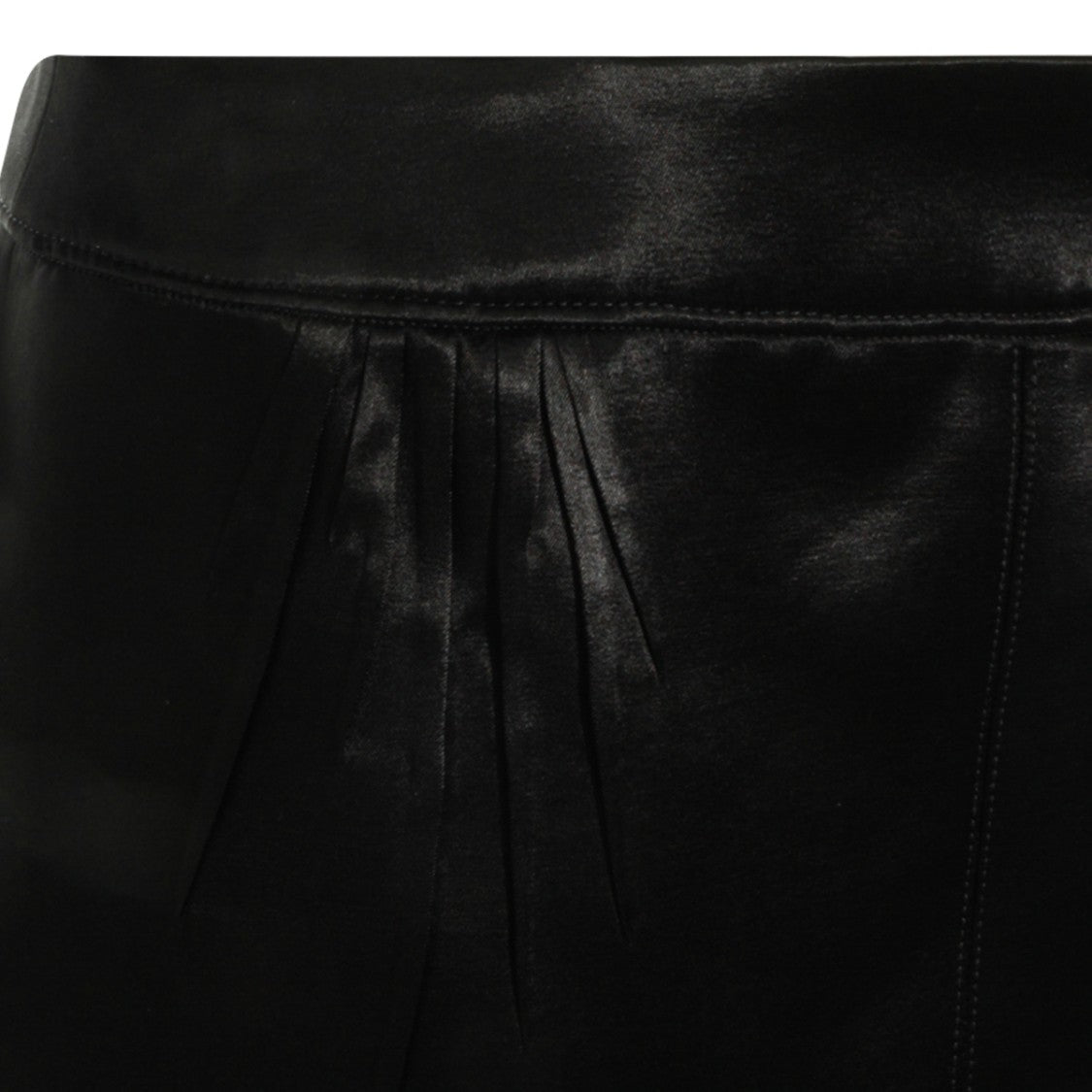 Saint Laurent Satin Finish Black Skirt With Pleated Waistband And Back Slit