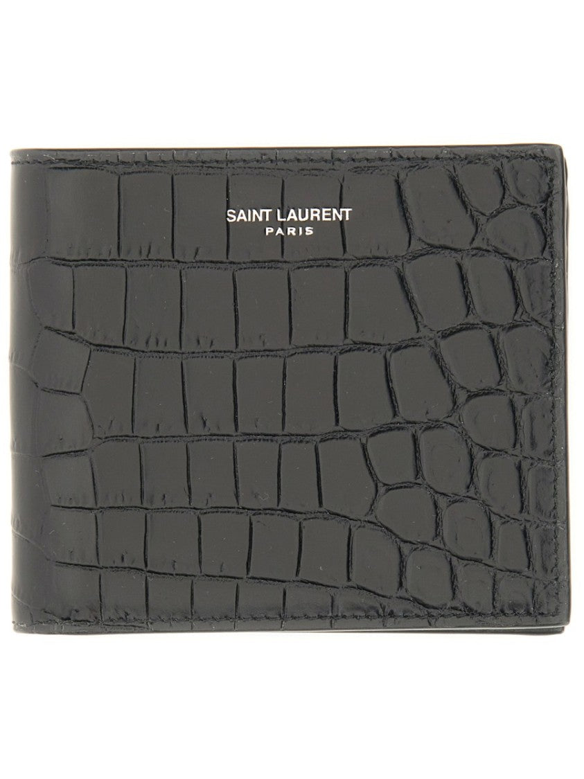 Saint Laurent Textured Crocodile Pattern Bifold Wallet