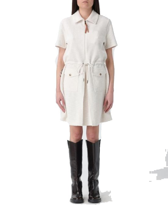 Moncler Textured Midi Dress With Adjustable Drawstring Waist