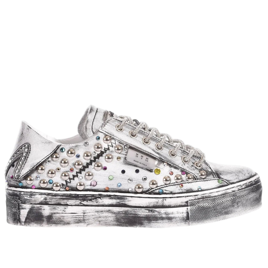Mimanera White Black Handcrafted Swarovski Studded Sneakers