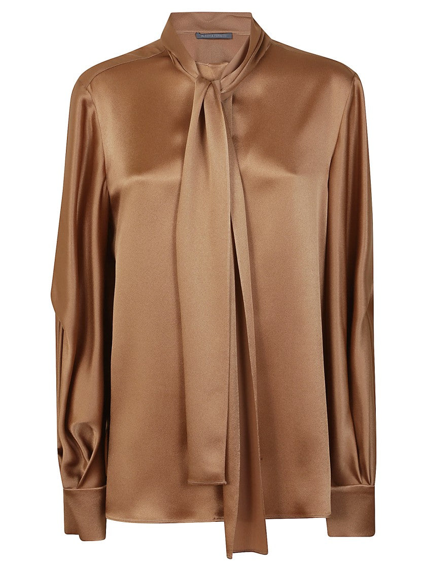 Alberta Ferretti Satin-Finish Blouse With Tie Neck Detail