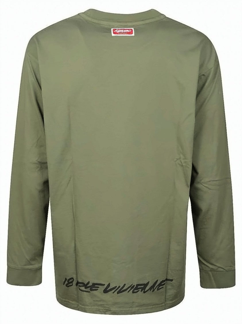 Kenzo Olive Green Long-Sleeve T-Shirt With Graphic Detailing