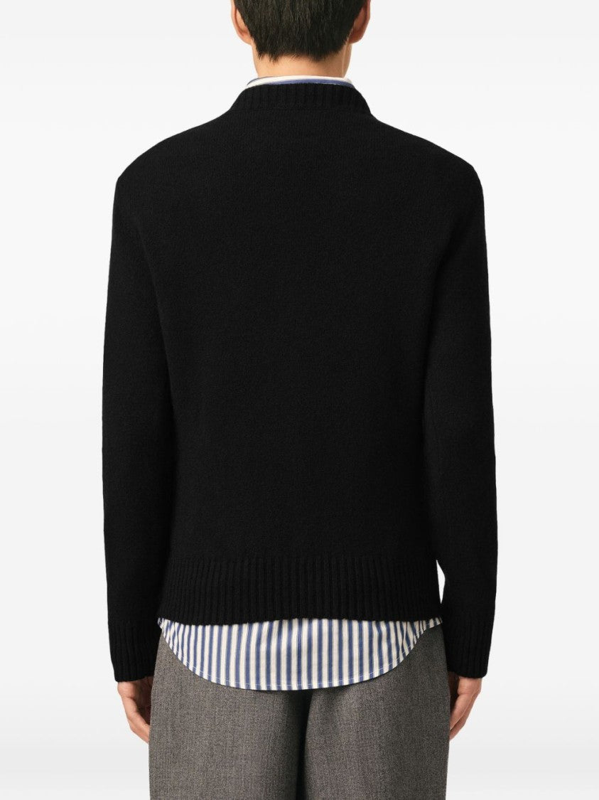 Ami Paris Relaxed Fit Black Sweater With Subtle Embroidered Heart Detail
