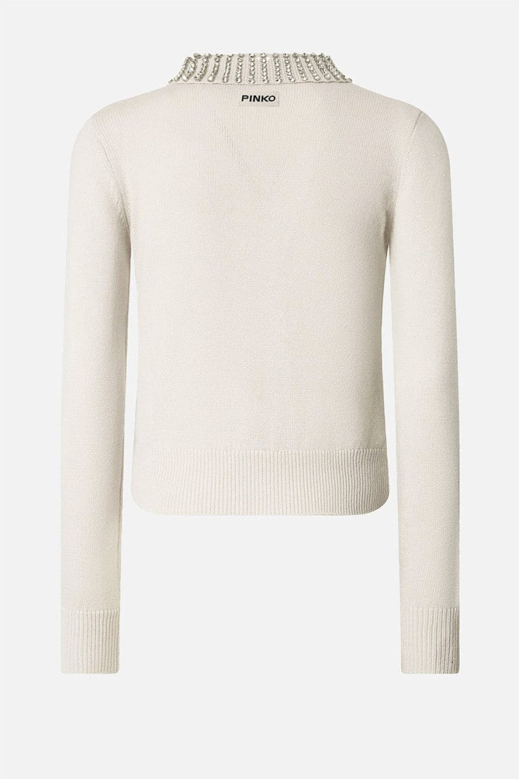 Pinko Ivory Crystal-Embellished Nylon-Blend Sweater