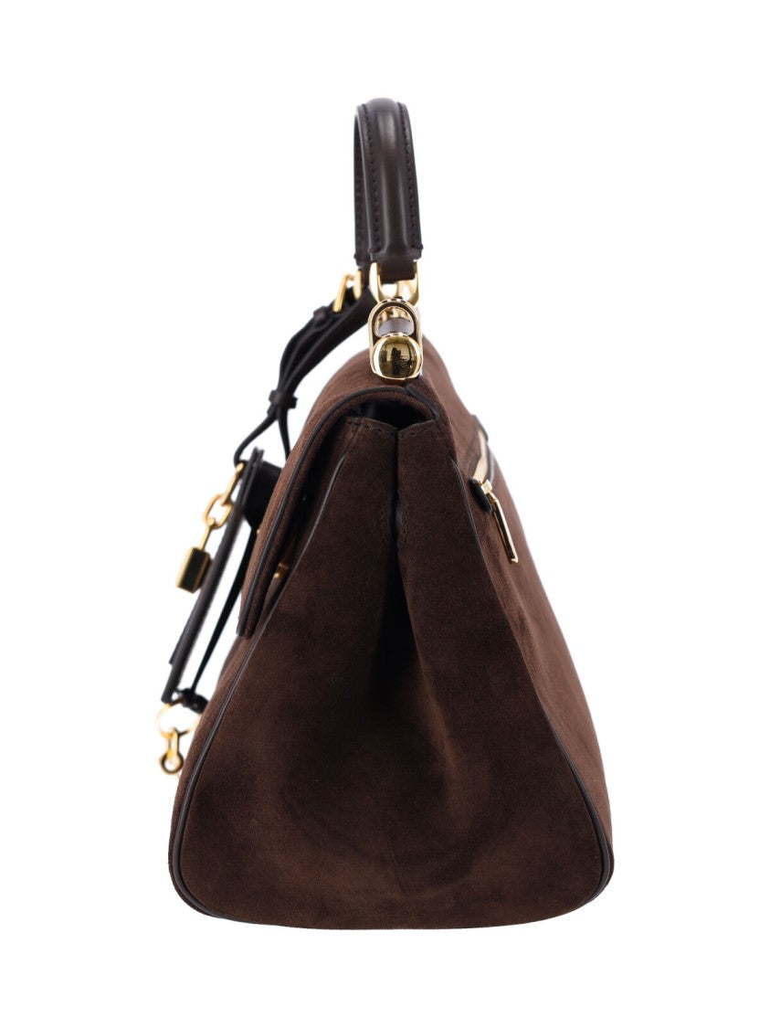 Dolce & Gabbana Dark Brown Structured Suede Top-Handle Bag
