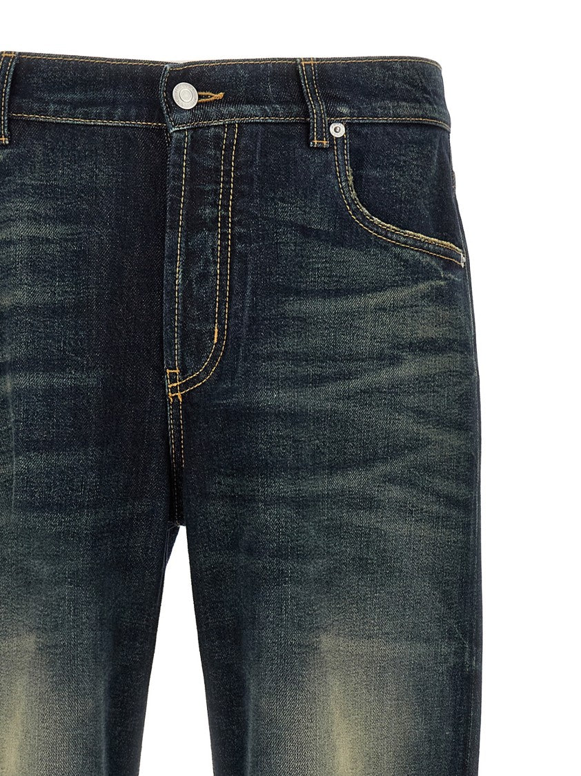 Mcqueen Stonewashed Five-Pocket Wide Leg Denim Jeans