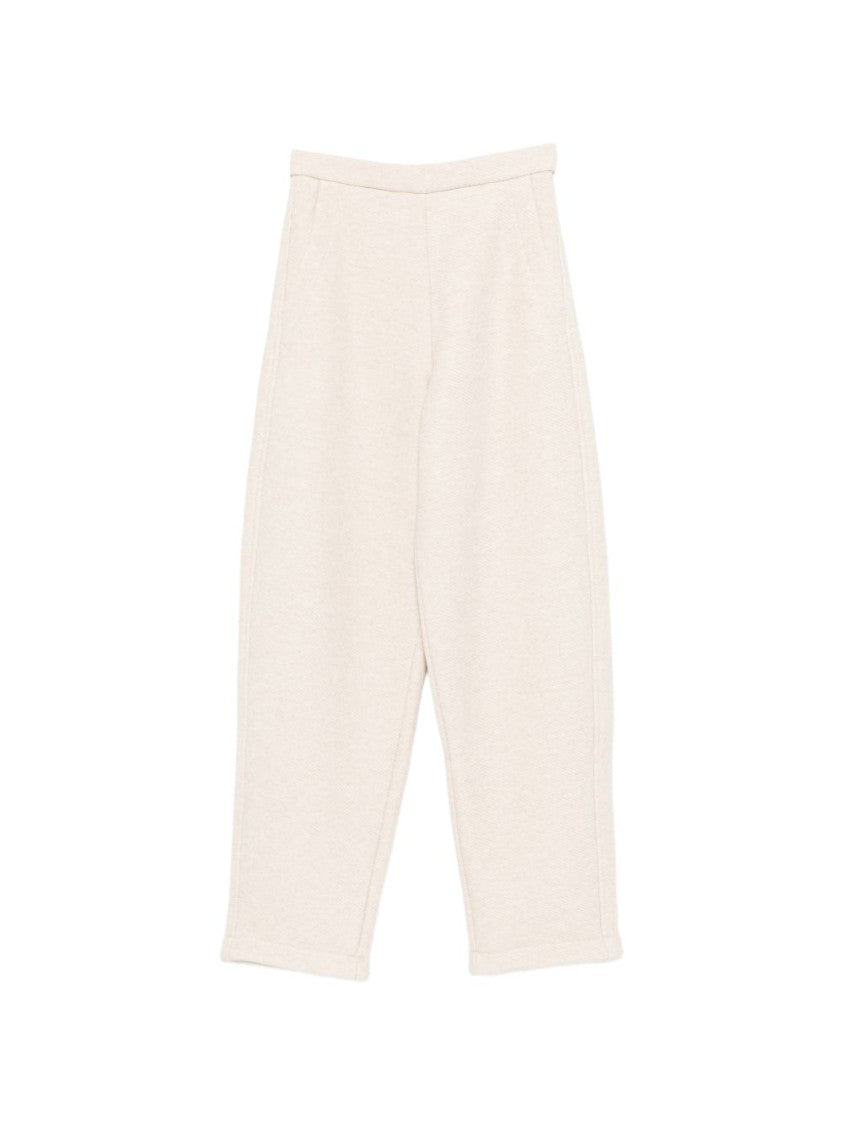 Max Mara Beige Elastic Waistband Cotton Straight-Leg Pants