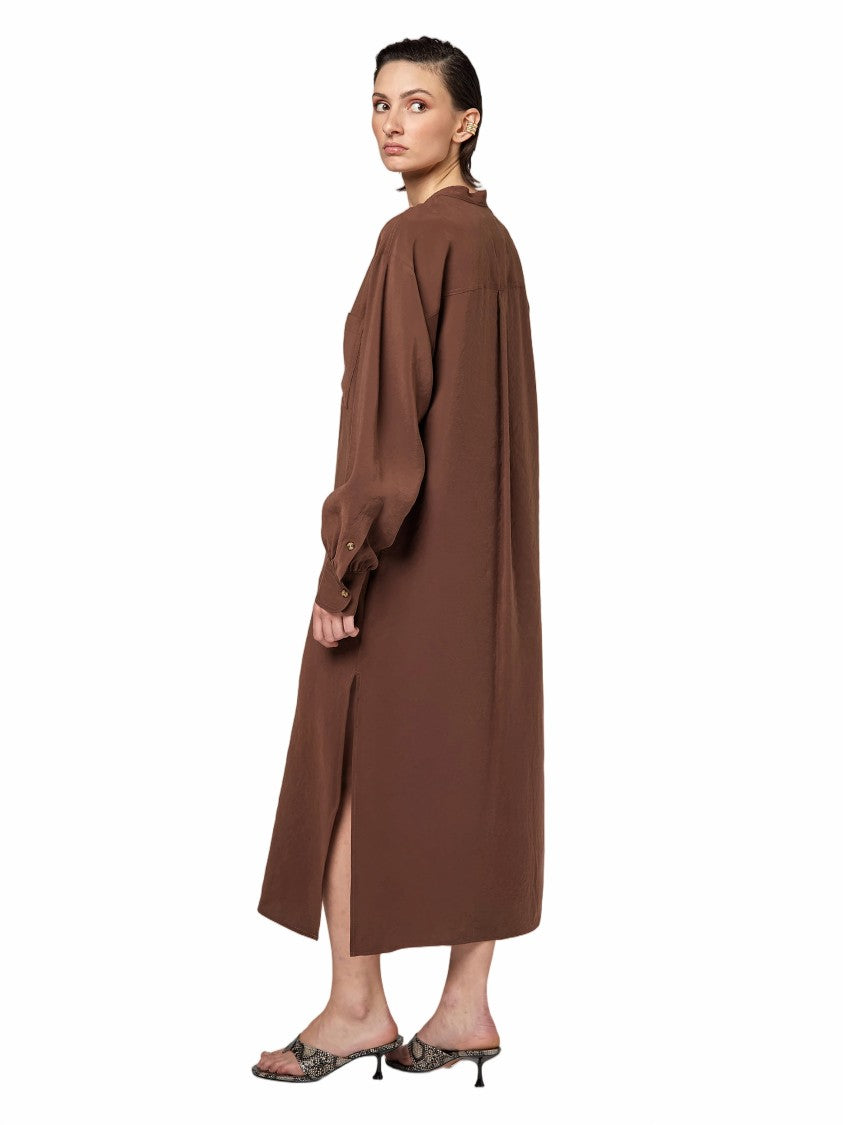 Alpha Studio Mandarin Collar Button-Down Midi Shirt Dress