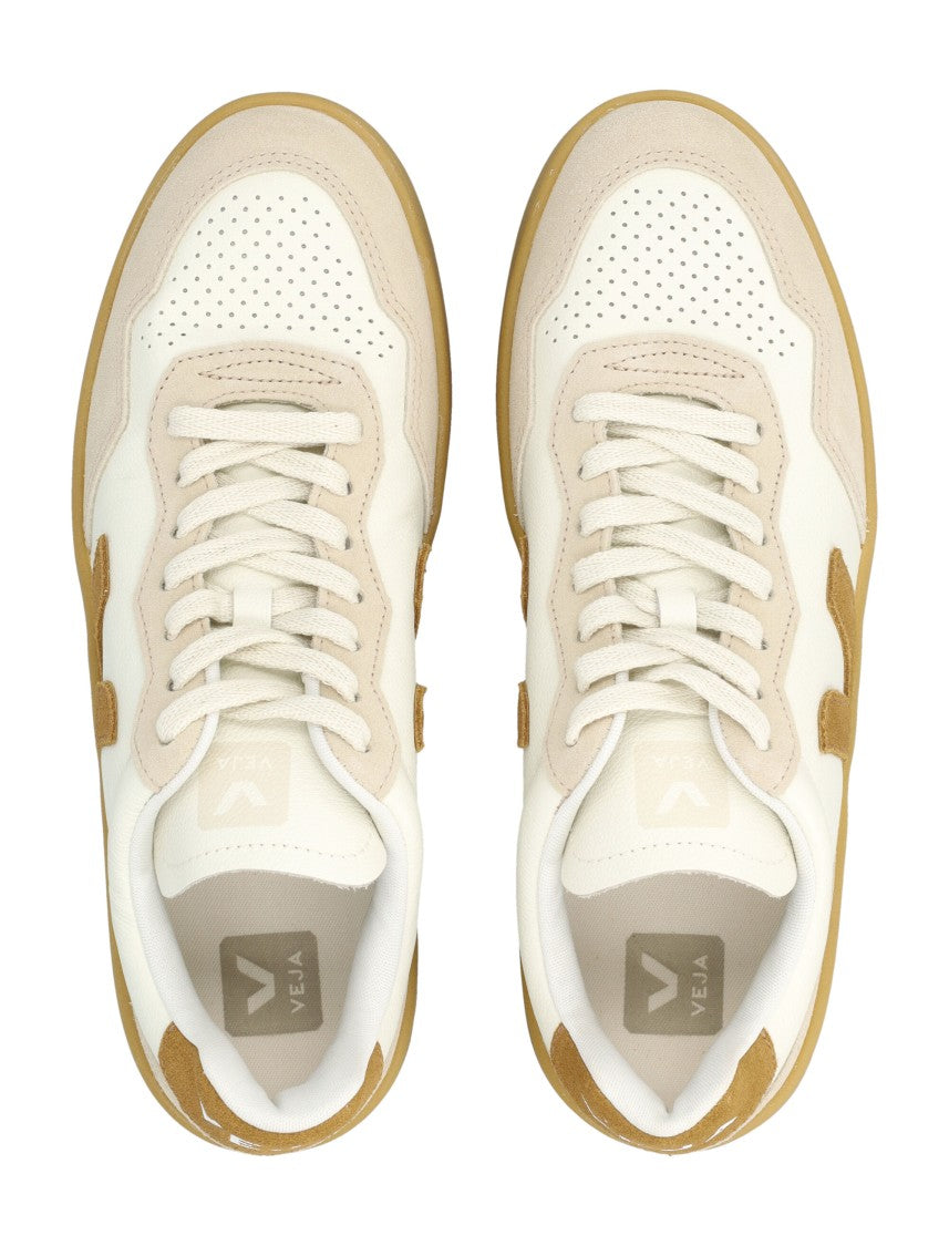 Veja V-90 White And Camel Leather Sneakers