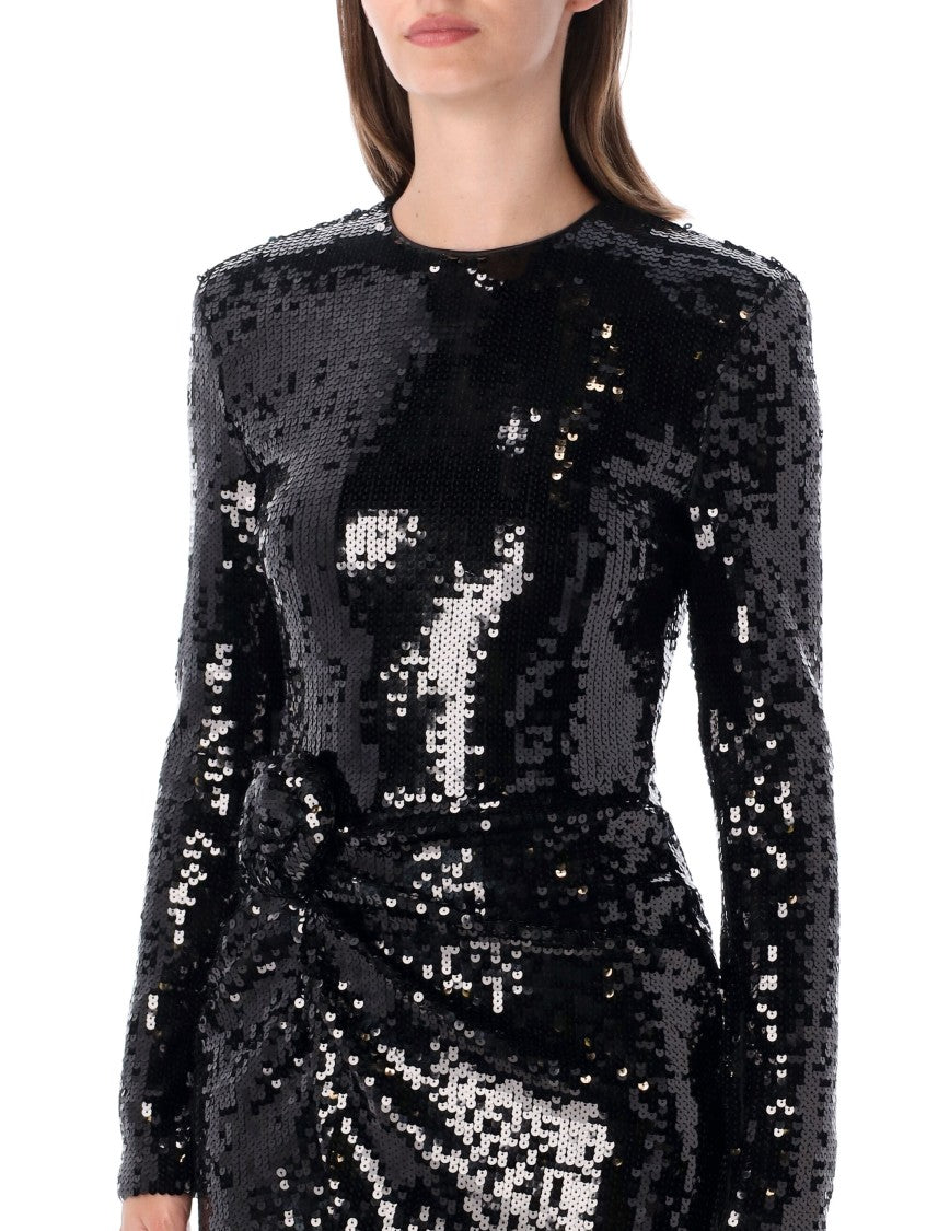 Rotate Sequins Ls Sequin-Embellished Mini Dress