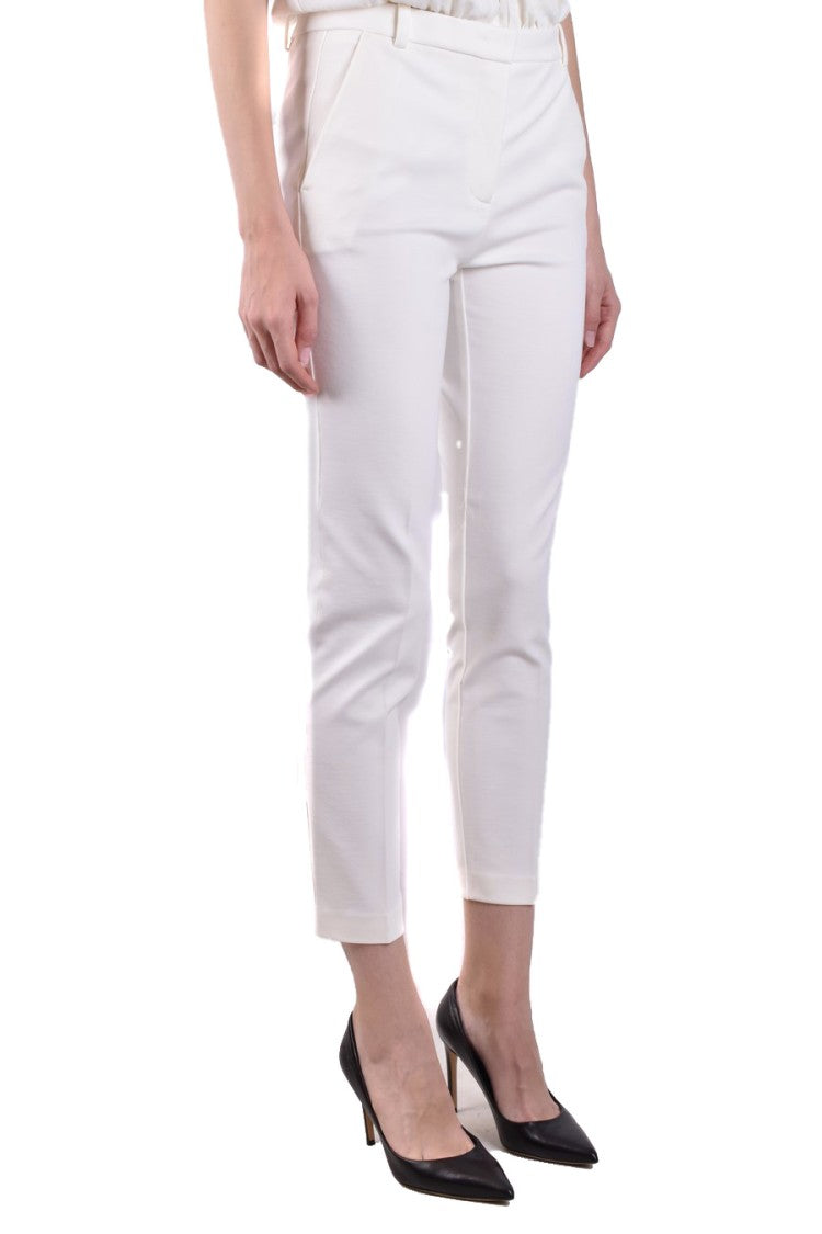 Pinko Cropped White Trousers Slim Tailoring Detailing