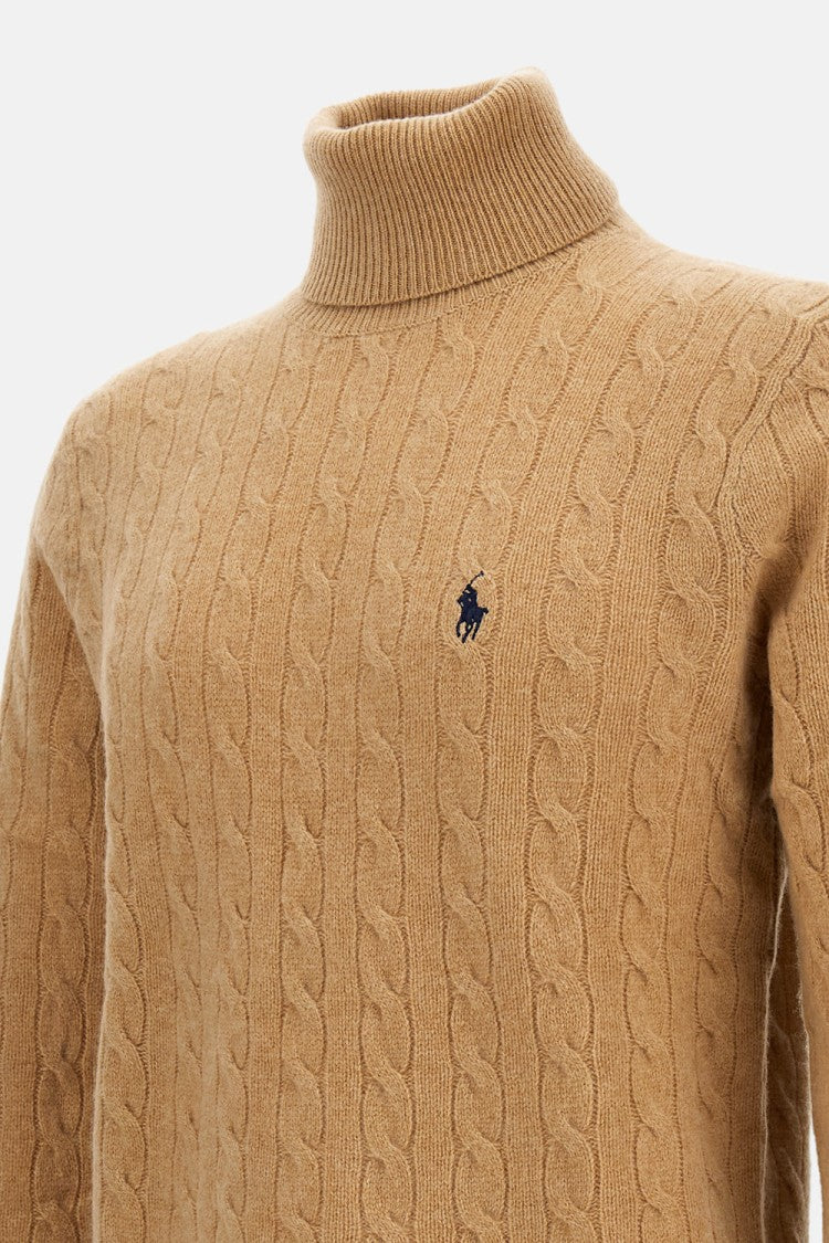 Polo Ralph Lauren Cable Knit Turtleneck Sweater With Embroidered Logo