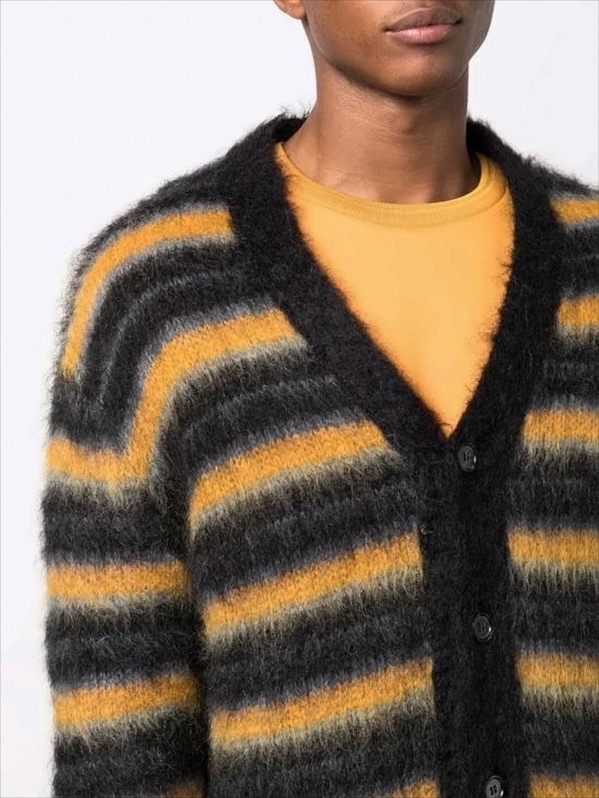 Marni Horizontal Striped Fuzzy Mohair Cardigan