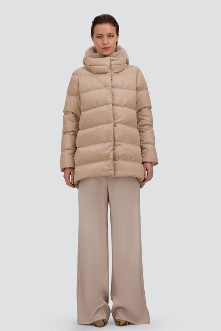 Herno Beige Polyester Fur-Trim Hooded Puffer Jacket