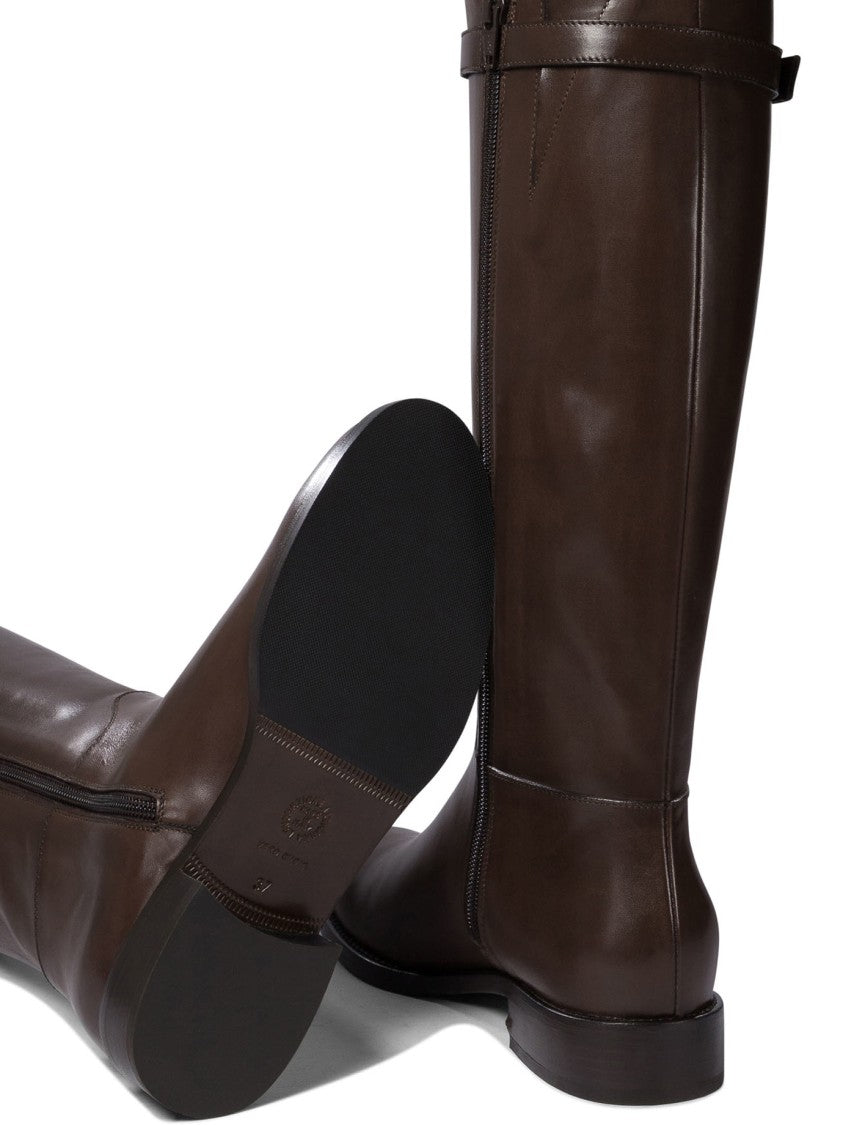 Maretto Knee-High Leather Boots With Decorative Strap