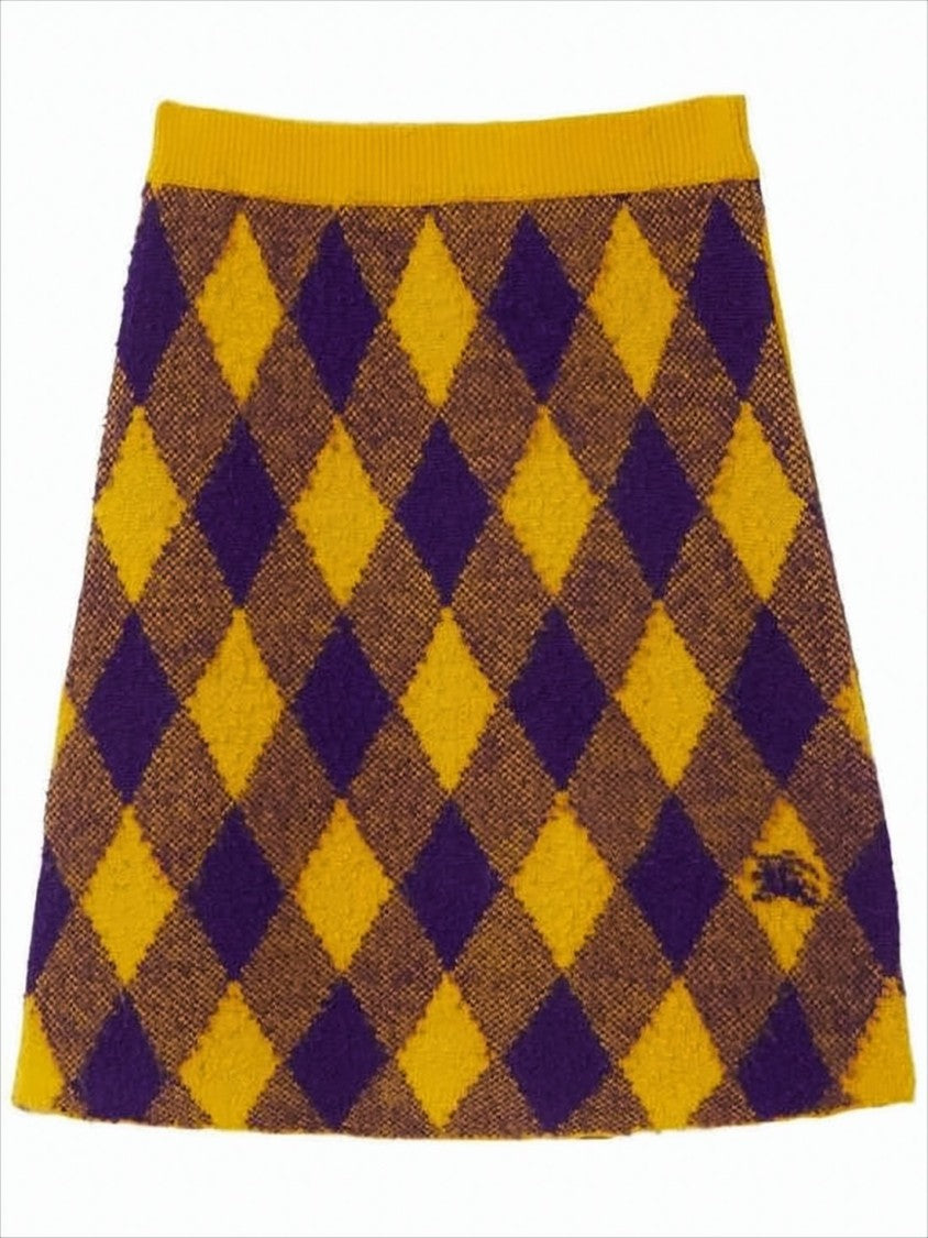 Burberry Argyle Pattern Wool Midi Skirt