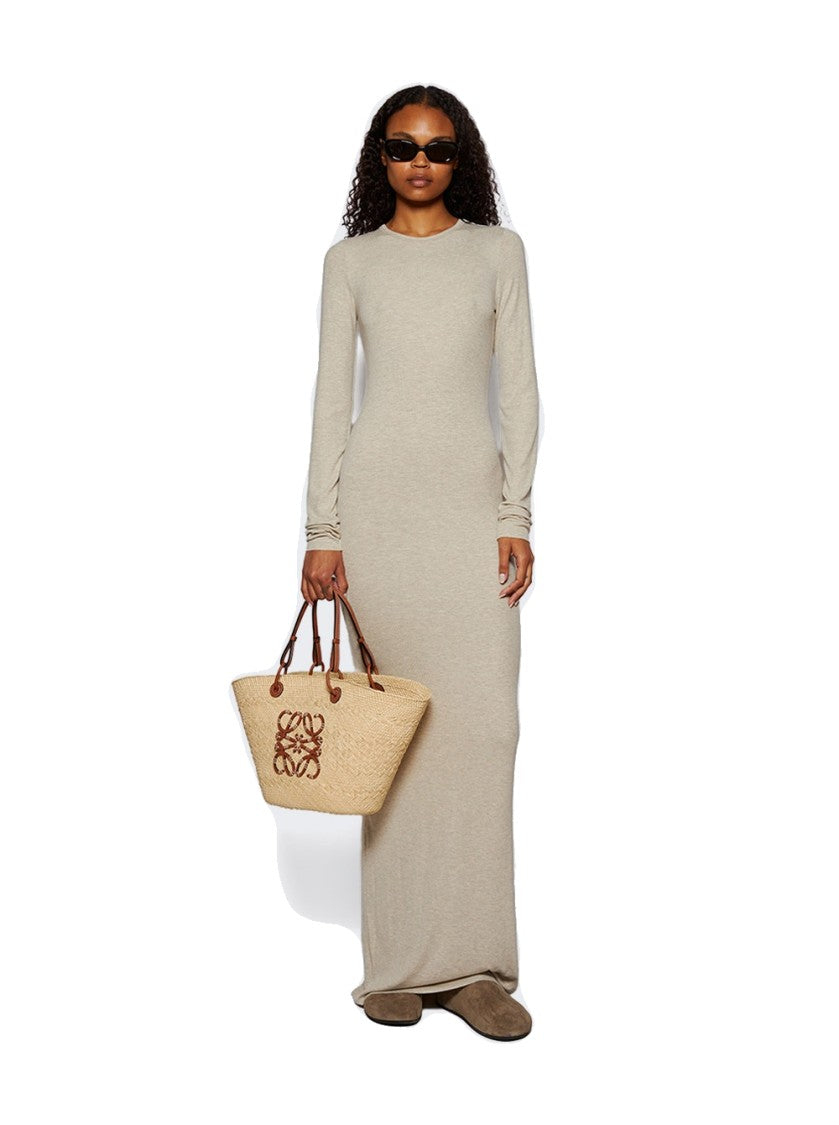 Eterne Long Sleeve Crewneck Maxi Dress Heather Oatmeal