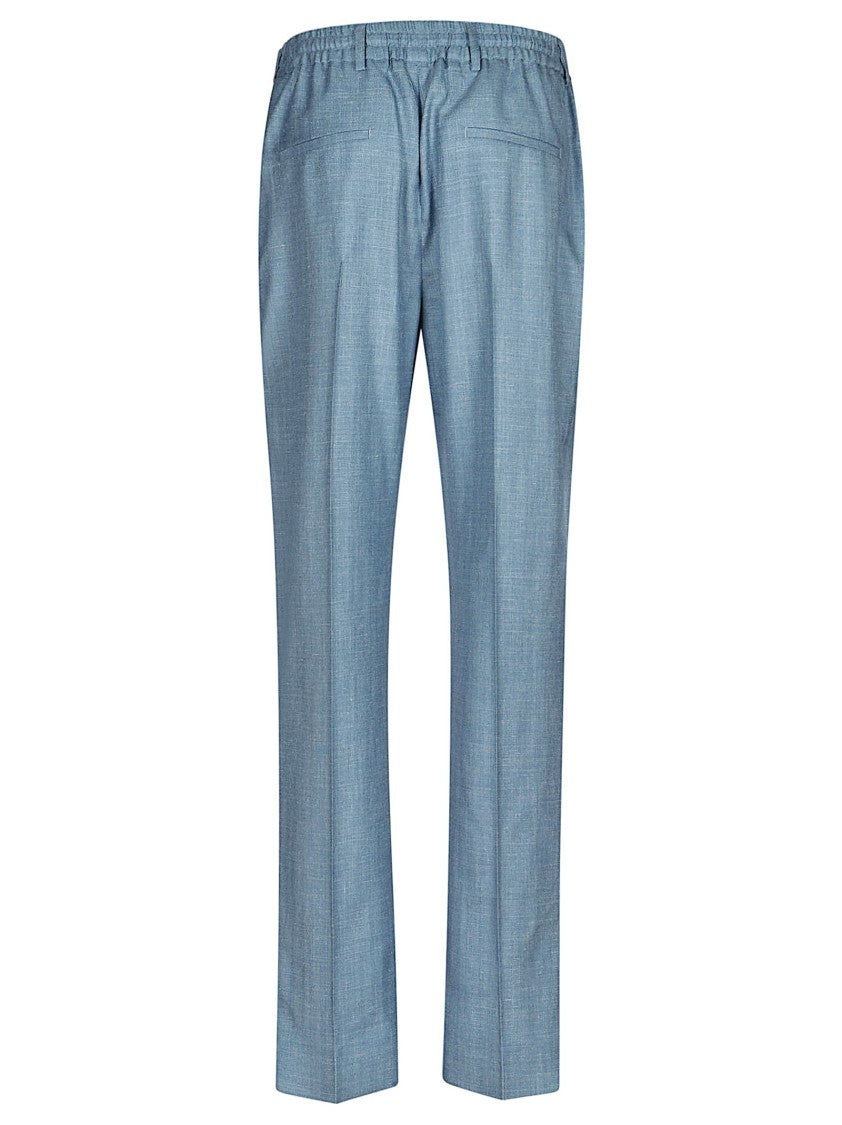 Eleventy Cigarette-Style Trousers In Linen And Silk Blend With Drawstring Waist
