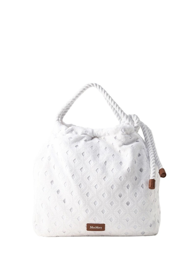 Max Mara White Geometric Tote Bag With Twisted Rope Handles