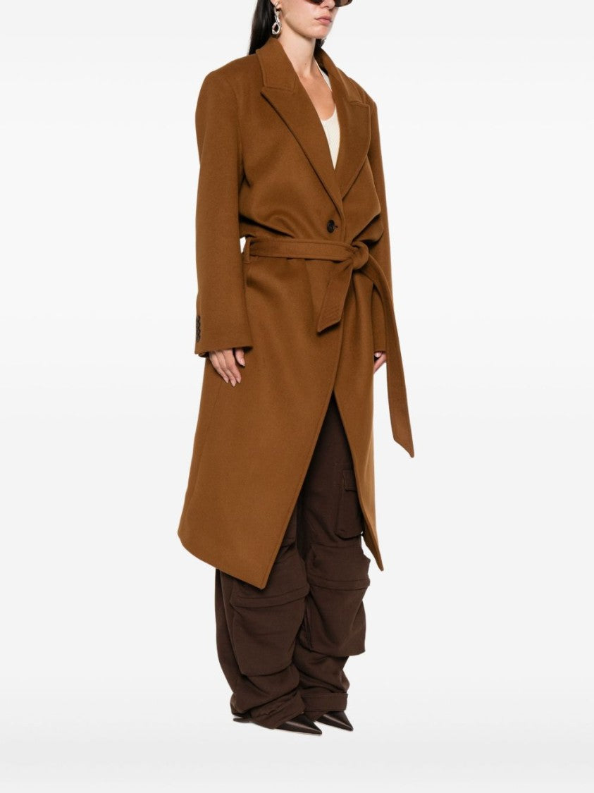 The Attico Long Camel Coat With Tailored Waist