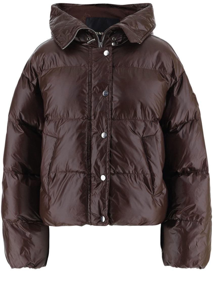 Pinko Dark Brown Technical Fabric Hooded Down Jacket