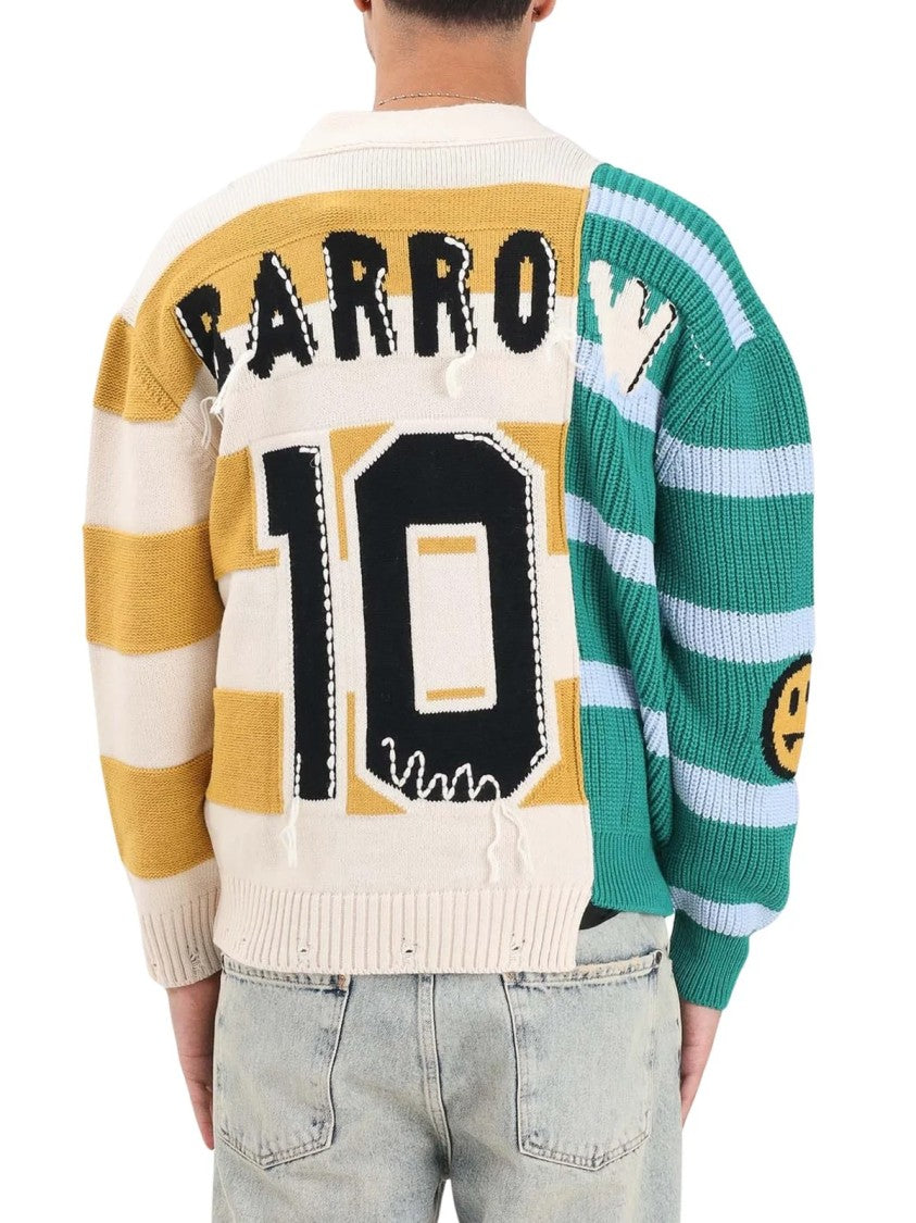 Barrow Beige/Yellow Asymmetrical Striped Wool-Blend Cardigan