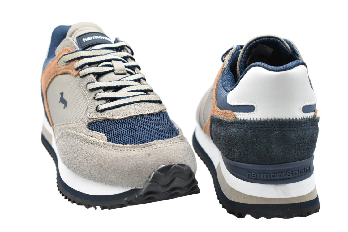 Harmont & Blaine Beige And Navy Suede Panel Sneakers